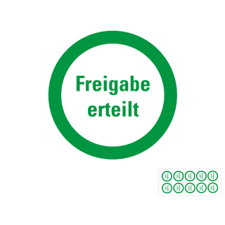 Produkt Hauptbild von Infoplaketten Freigabe erteilt, weiß, fälschungssichere Folie, Ø 30 mm, 18 St./Bogen