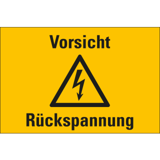 Kombi-Warnschild: Vorsicht Rückspannung, Blitzpfeil, ASR/ISO, Kunststoff, 200 mm x 120 mm, 1 Stück