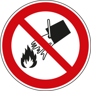 Verbotsschild: Mit Wasser löschen verboten, ASR/ISO, Folie, Ø 100 mm oder 200 mm