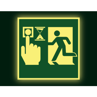 PERMALIGHT power Rettungszeichen: Fluchttüranlage mit Zeitverzögerung, DIN, Folie selbstklebend lang nachleuchtend, 100 x 100 mm, 1 Stück