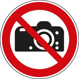 Verbotsschild: Fotografieren verboten, ISO, Folie selbstklebend, Ø 100 mm oder 200 mm