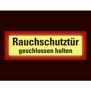 Permalight Power Feuerwehrschild: Rauchschutztür geschlossen halten, Folie selbstklebend lang nachleuchtend, 210 x 74 mm