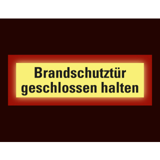 Permalight Power Feuerwehrschild: Brandschutztür geschlossen halten, Folie selbstklebend lang nachleuchtend, 297 x 105 mm