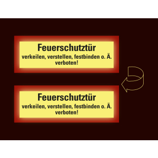 Permalight Power Feuerwehrschild: Feuerschutztür verkeilen, verstellen, festbinden o.Ä verboten, doppelseitig, Folie selbstklebend lang nachleuchtend, 210 x 74 mm