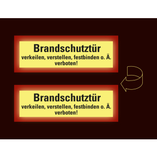 Permalight Power Feuerwehrschild: Brandschutztür verkeilen, verstellen, festbinden o.Ä verboten, doppelseitig, Folie selbstklebend lang nachleuchtend, 210 x 74 mm
