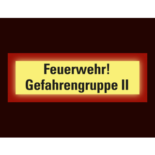 Permalight Power Feuerwehrschild: Feuerwehr! Gefahrengruppe II, Folie selbstklebend lang nachleuchtend, 210 x 74 mm