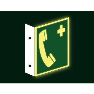 PERMALIGHT power Fahnenschild: Notruftelefon, ASR/ISO, Kunststoff lang nachleuchtend, 200 x 200 mm, 1 Stück