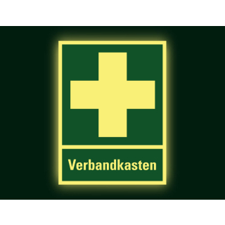 PERMALIGHT power Rettungs-Kombischild: Verbandkasten, Symbol und Text, ASR A2.3, Kunststoff lang nachleuchtend, 300 x 400 mm