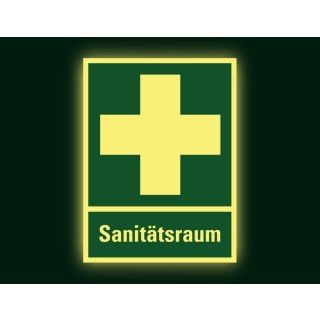 PERMALIGHT power Rettungs-Kombischild: Sanitätsraum, Symbol und Text, ASR A2.3, Kunststoff lang nachleuchtend, 300 x 400 mm