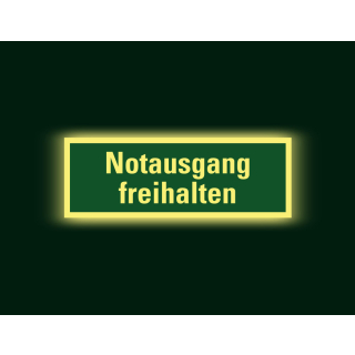 PERMALIGHT power Rettungszeichen: Notausgang freihalten, ASR A2.3, Folie lang nachleuchtend, 297 x 105 mm