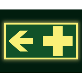 PERMALIGHT power Rettungs-Kombischild: Erste Hilfe links, Symbol und Pfeil, ASR A2.3, Kunststoff lang nachleuchtend, 300 x 150 mm