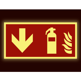 PERMALIGHT power Brandschutz-Kombischild: Feuerlöscher unten, Symbol und Pfeil, ASR A2.3, Kunststoff lang nachleuchtend, 300 x 150 mm