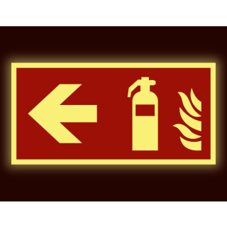 PERMALIGHT power Brandschutz-Kombischild: Feuerlöscher links, Symbol und Pfeil, ASR A2.3, Kunststoff lang nachleuchtend, 300 x 150 mm