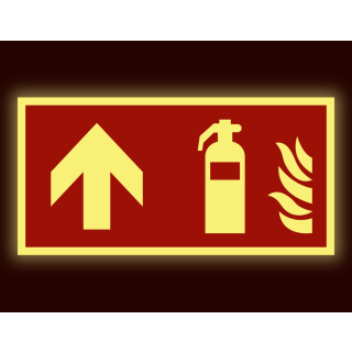PERMALIGHT power Brandschutz-Kombischild: Feuerlöscher geradeaus, Symbol und Pfeil, ASR A2.3, Kunststoff lang nachleuchtend, 300 x 150 mm