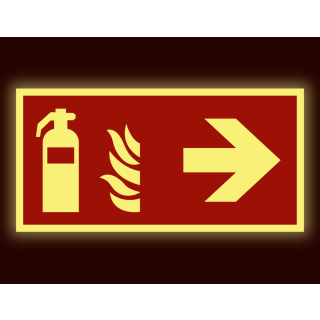 PERMALIGHT power Brandschutz-Kombischild: Feuerlöscher rechts, Symbol und Pfeil, ASR A2.3, Kunststoff lang nachleuchtend, 300 x 150 mm