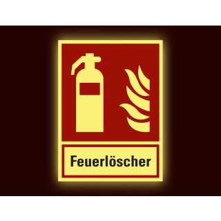 PERMALIGHT power Brandschutz-Kombischild: Feuerlöscher, Symbol und Text, ASR A2.3, Kunststoff lang nachleuchtend, 200 x 270 mm