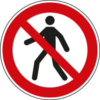 
Verbotsschild: Für Fußgänger verboten, weiß-rot, ASR/ISO, Folie oder Kunststoff, drei Größen, nur als Einzelstück

