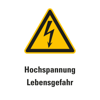 Kombi-Warnschild: Hochspannung Lebensgefahr, Blitzpfeil, ASR/ISO, Magnetfolie, verschiedene Größen