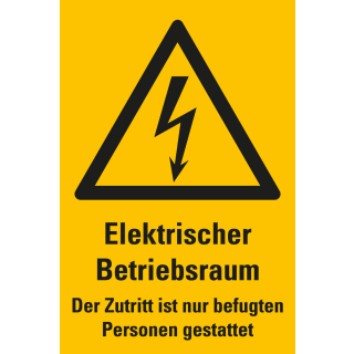 Warnschild: Elektrischer Betriebsraum, Der Zutritt ist nur befugten Personen gestattet, Blitzpfeil