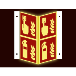 Hauptbild PERMALIGHT® power Nasenschild: Feuerlöscher und Brandmelder, ASR/ISO, Kunststoff lang nachleuchtend, 400 x 200 mm