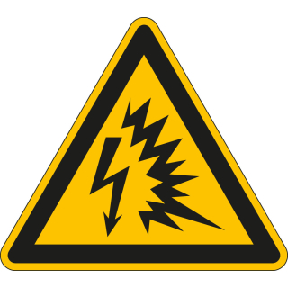 Warnschild: Warnung vor Lichtbogen, RoHS konform, ISO, Folie selbstklebend, zwei Schenkellängen, Einzelstück oder Bogen
