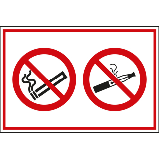 Kombi-Verbotsschild: Rauchen verboten, einschließlich E-Zigaretten, zwei Piktogramme, Folie selbstklebend, 300 mm x 200 mm, 1 Stück