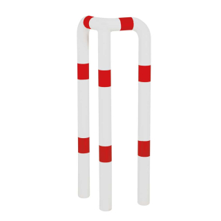 90°-Schutzwinkel, zum Einbetonieren, rot-weiß, Stahl pulverbeschichtet, Ø 76 mm, 350 mm x 1150 mm, 1 Stück