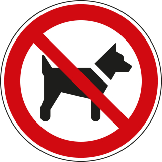 Verbotsschild: Mitführen von Hunden verboten, Piktogramm, weiß-rot