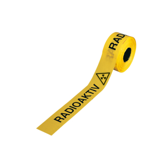Absperrband: Radioaktiv, mit Symbol, gelb, 80 mm breit, 500 m/Rolle