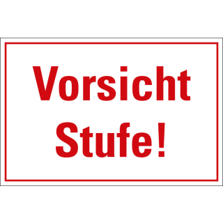 Boden-Hinweisschild: Vorsicht Stufe!, R10, weiß-rot, Bodenmarkierungsfolie selbstklebend, 400 mm x 300 mm, 1 Stück