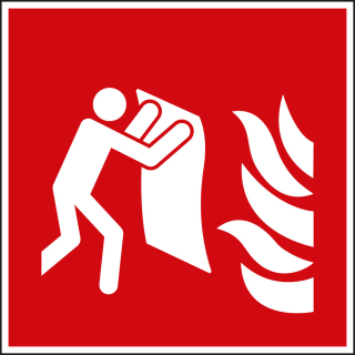 Brandschutzschild: Feuerlöschdecke, rot-weiß, ASR/ISO, Folie selbstklebend, 200 mm x 200 mm, 1 Stück