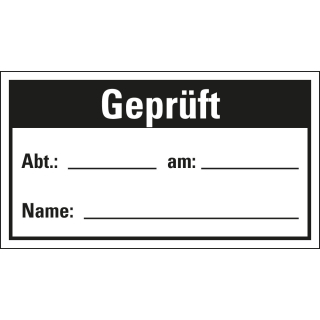 Etikett für Qualitätskontrolle: Geprüft, weiß-schwarz, Vinylgewebe selbstklebend, 45 mm x 25 mm, 120 St./ Heft