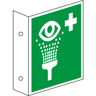 Fahnenschild: Augenspüleinrichtung, grün-weiß, ASR/ISO, Kunststoff, 200 x 200 mm, 1 Stück