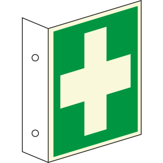 Fahnenschild: Erste Hilfe, grün-weiß, ASR/ISO, Kunststoff, doppelseitig, 200 mm x 200 mm, 1 Stück