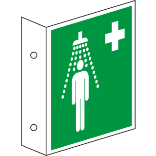 Fahnenschild: Notdusche, ASR/ISO, grün-weiß, Kunststoff, 200 x 200 mm, 1 Stück