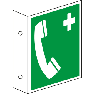 Fahnenschild: Nottelefon, grün-weiß, ASR/ISO, Kunststoff, 200 mm x 200 mm, 1 Stück