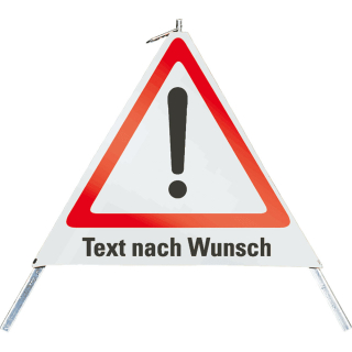 Faltsignal: mit Symbol VZ 101 und Text nach Wunsch, 3-seitig, weiß-rot, SL 900 mm, 1 Stück