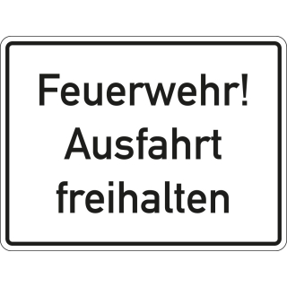 Feuerwehr-Hinweisschild: Feuerwehrausfahrt freihalten, weiß-schwarz, DIN 67520, Aluminium RA0, reflektierend, 600 mm x 450 mm, 1 Stück