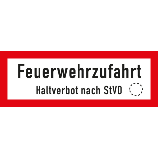 Feuerwehr-Hinweisschild: Feuerwehrzufahrt Halteverbot nach StVO, DIN 67520, Aluminium RA0, reflektierend, 594 mm x 210 mm, 1 Stück
