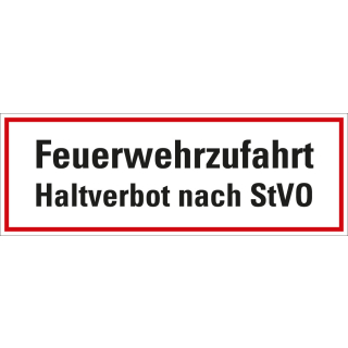 Feuerwehr-Hinweisschild: Feuerwehrzufahrt Halteverbot nach StVO, weiß-rot, Aluminium, 594 mm x 210 mm, 1 Stück