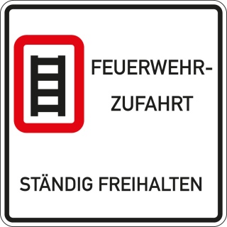 Feuerwehr-Hinweisschild: Feuerwehrzufahrt ständig freihalten, DIN 67520, Aluminium RA0, reflektierend, 500 mm x 500 mm, 1 Stück