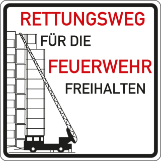 Feuerwehr-Hinweisschild: Rettungsweg für die Feuerwehr freihalten, DIN 67520, Aluminium RA0, reflektierend, 500 mm x 500 mm, 1 Stück
