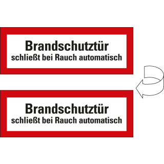 Feuerwehrzeichen: Brandschutztür schließt bei Rauch automatisch, doppelseitig, weiß-rot, DIN 4066, Folie selbstklebend, 297 mm x 105 mm, 1 Stück