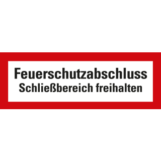 Feuerwehrzeichen: Feuerschutzabschluss Schließbereich freihalten, weiß-rot, Folie selbstklebend, 297 mm x 105 mm, 1 Stück