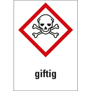 Gefahrensymbol: GHS06 Totenkopf mit Text giftig, Folie selbstklebend, 26 x 37 mm, 12 St./Bogen