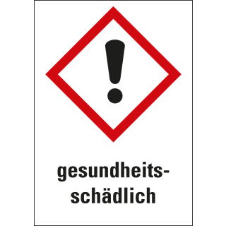 Gefahrensymbol: GHS07 Ausrufezeichen mit Text gesundheitsschädlich, Folie selbstklebend, 26 x 37 mm, 12 St./Bogen