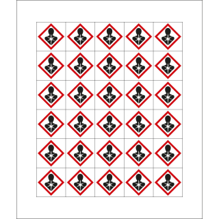 Gefahrensymbol: GHS08 Gesundheitsgefahr, Folie selbstklebend, 20 x 20 mm, 30 St./Bogen