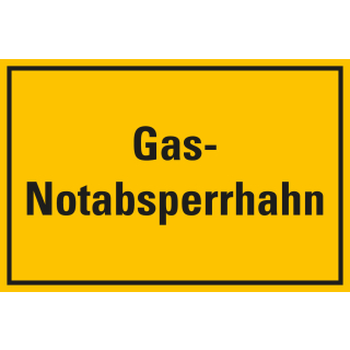 Hinweisschild: Gas-Notabsperrhahn, gelb-schwarz, Kunststoff, 300 x 200 mm, 1 Stück