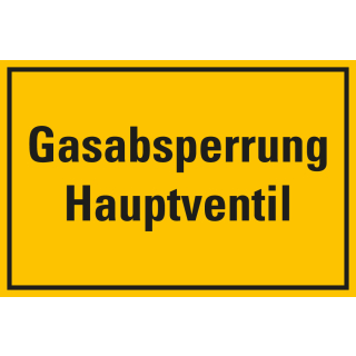 Hinweisschild: Gasabsperrung Hauptventil, gelb-schwarz, Kunstsoff, 300 x 200 mm, 1 Stück