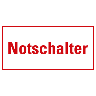 Hinweisschild Notschalter, weiß-rot, Aluminium, 200 x 100 mm, 1 Stück